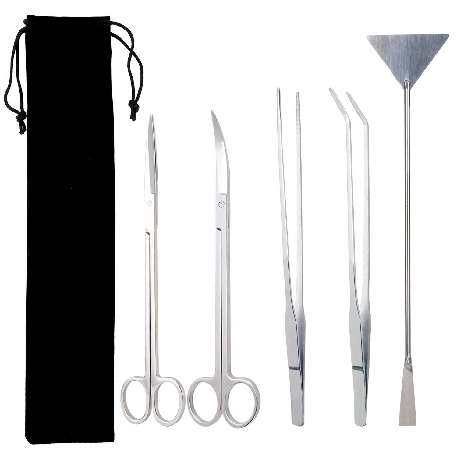5 in 1 Stainless Steel Aquarium Cleaning Tool Kit,Fish Tank Aquascape Landscape Scissors Tweezers Algae Scraper Accessories for Water Plant