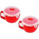 Home-X Set of 2 Microwave Bowls with Lid - Ramen Bowl Microwavable with Steam Release Vents and Easy Locking Clips - BPA-Free, Dishwasher Safe 32oz Soup Mugs with Handle Microwave Safe