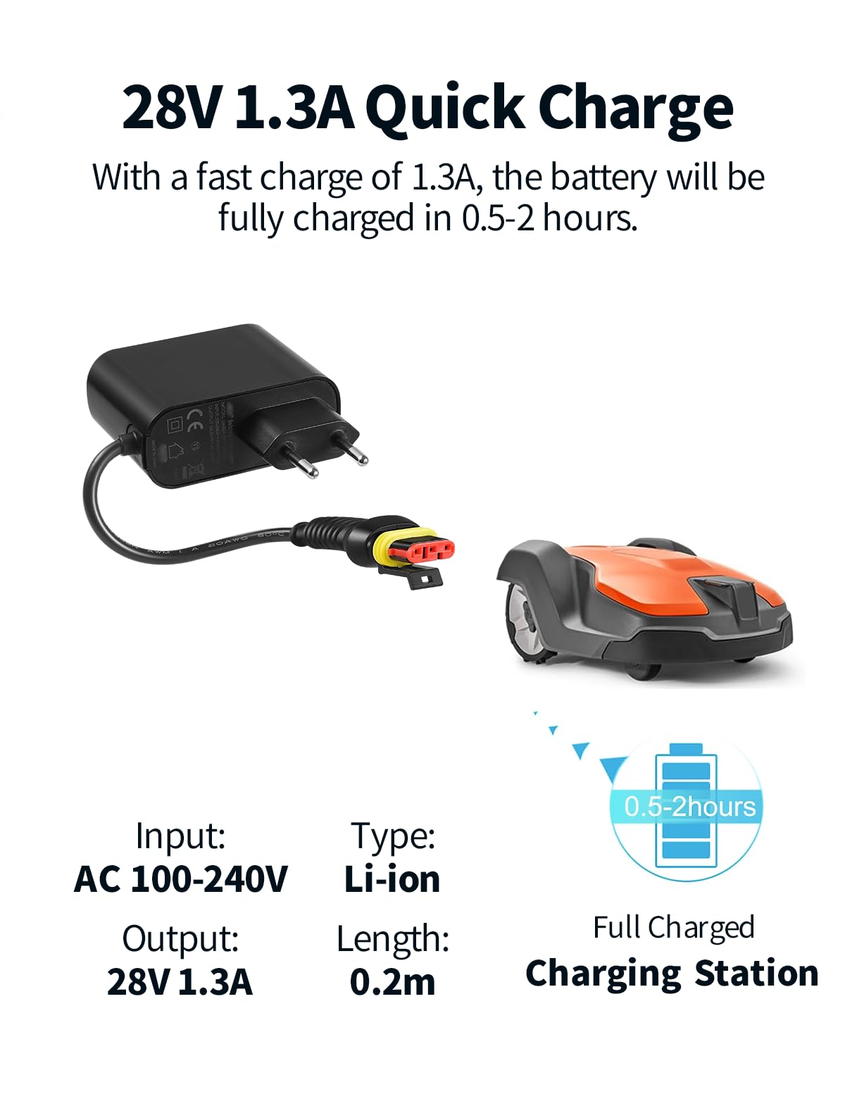 28 V 1,3A Adapter Rasenmäher Netzteil, Kompatibel mit Gardena R50Li, R80Li, R40li, R45Li, R70Li, Sileno City, Sileno Life, Sileno Minimo Rasenmäher, Husqvarna Automower 105, 310, 315, 315X Mähroboter 3