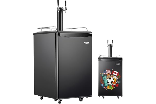 ROVSUN BF-152 Full Size 5.4 Cu.Ft, Beer Kegerator with CO2 Tank Included, Draft Beer Dispenser for Home Bar, 152L Beverage Refrigerator Direct Cool, Metal Cabinet, Dual Tap, Black