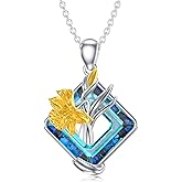 LELOUCHY Birth Flower Necklace for Women 925 Sterling Silver Crystal 12 Month Floral Pendant Necklace Birthday Flowers Necklace Christmas Birthday Gifts for Women Girls