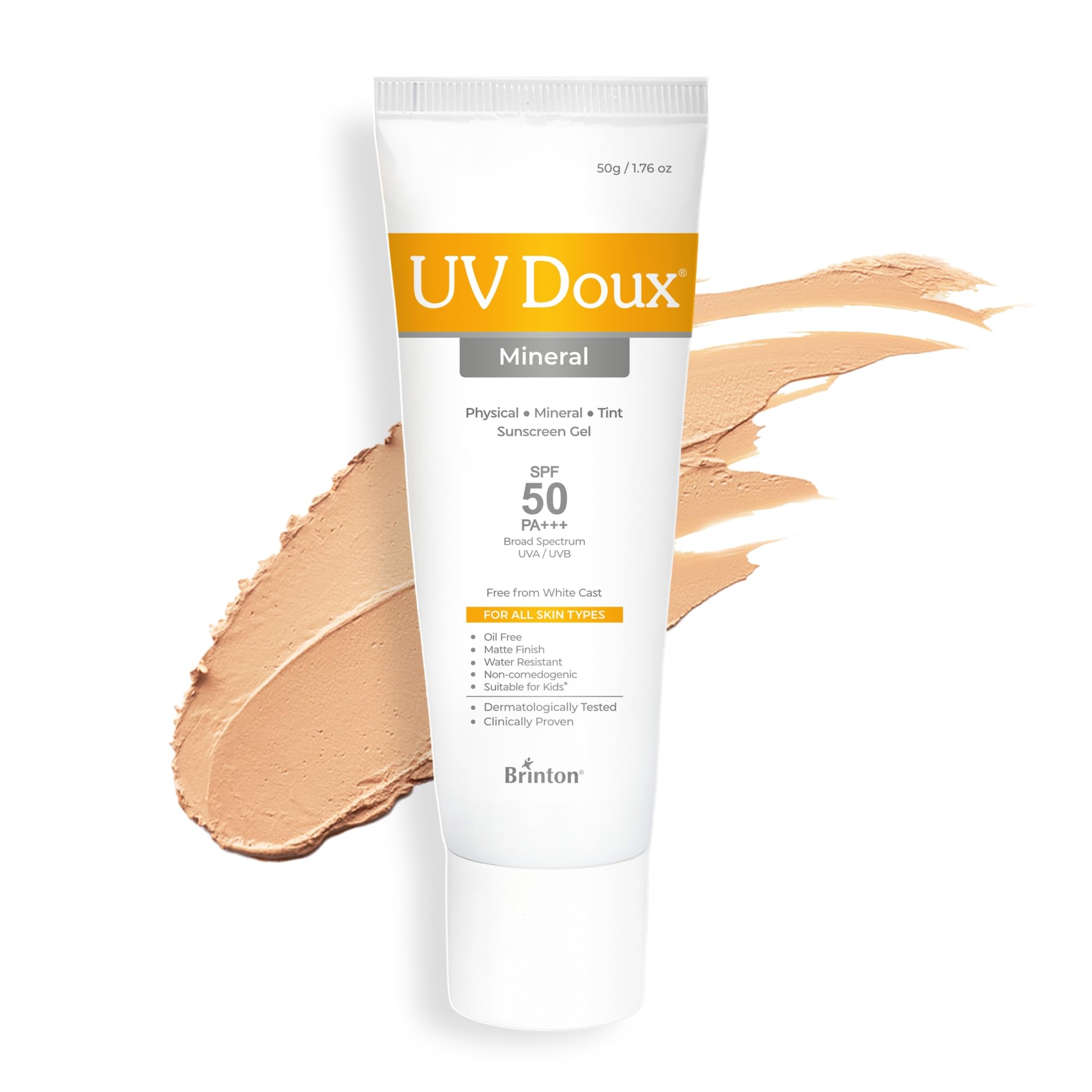 UV Doux Tinted Mineral Reef Safe Sunscreen Gel with SPF 50 | 100% Physical Mineral Sunscreen with Zinc Oxide & Titanium Dioxide | No White Cast | Matte Finish | Suitable for Kids | For All Skin Types