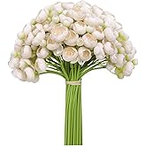 Meldel 32Pcs Ranunculus Artificial Flower, Faux Light Champagne Ranunculus Flowers for DIY Bouquet, Bulk Fake Peony Wedding Filler Flowers for Centerpieces Arrangements Bridal Shower Decorations