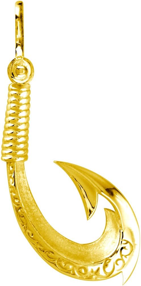 SZIRO Large HEI Matau, Maori Tribal Fish Hook Charm in 14k Yellow Gold