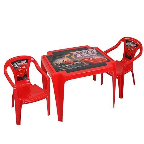 TW24 Disney Kindertisch mit 2 Stühlen - Kindersitzgruppe - Kunststoff Sitzgruppe mit Farbauswahl (Cars)