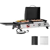 Royal Gourmet PD1305H 3-Burner Propane Gas Grill, Griddle Combo with Lid | 3-in-1 Grill Griddle Combo | 29,000 BTUs Output, 364 Sq. In. Cooking Area | for Outdoor Cooking, Silver &amp; Black