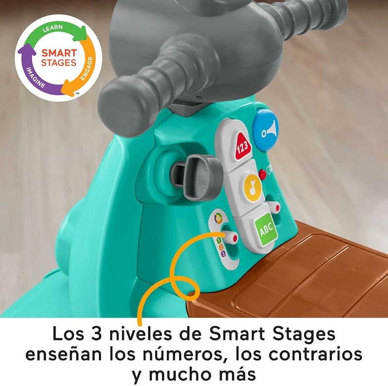 Fisher-price rir e aprender scooter de motocicleta brinquedo de passeio com sons, bebês +1 ano, espanhol + italiano + francês + inglês + alemão + versão holandesa (hmv76)