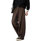 Mens Pleated Wide Leg Old Money Baggy Pants Casual Zipper Fly Pants Elastic Waist Loose Fit Fall Long Trousers with Pockets