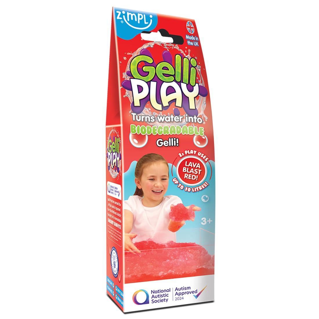 ZIMPLI - Gelli Play Red, None Sticky Magic, Turns water into Goo, Indoor & Outdoor Sensory Toy, Goody Bag Filler, Tuff Tray Toy, UK Made