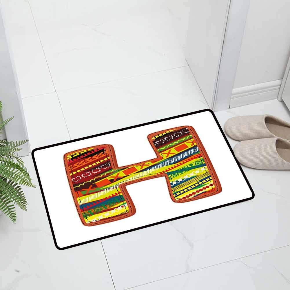 Letter N Indoor Outdoor Decorative Floor Mat Kitchen Floor Mat Alphabet Your Name Kids Baby Shower with Prehistoric Symbol Figures School with Non Slip Backing, 29.5 x 18 inch Yellow