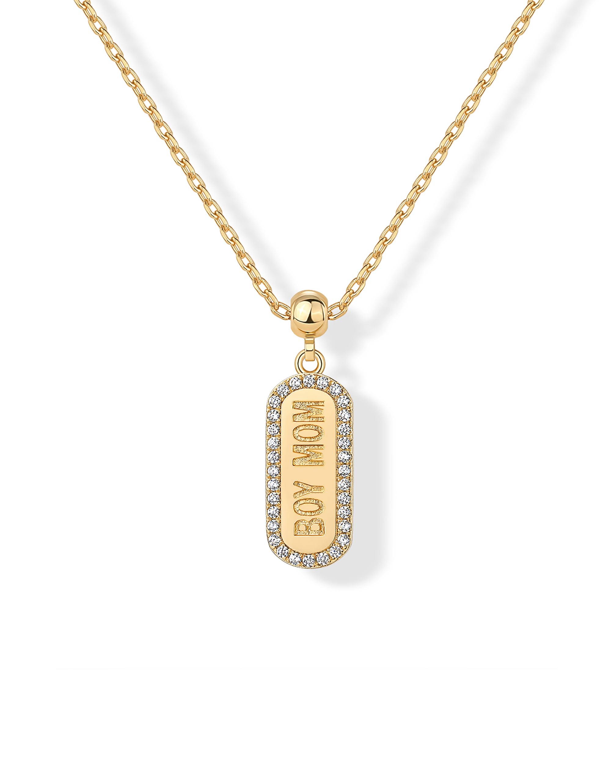 Photo 1 of PAVOI 14K Yellow Gold Plated Dainty Dog Tag Charm Pendant Mom Necklace for Women - Gold Adjustable Sliding Chain Mama Necklace Jewelry for Mothers Day - Mom and Son Gift Removable Charm Pendant