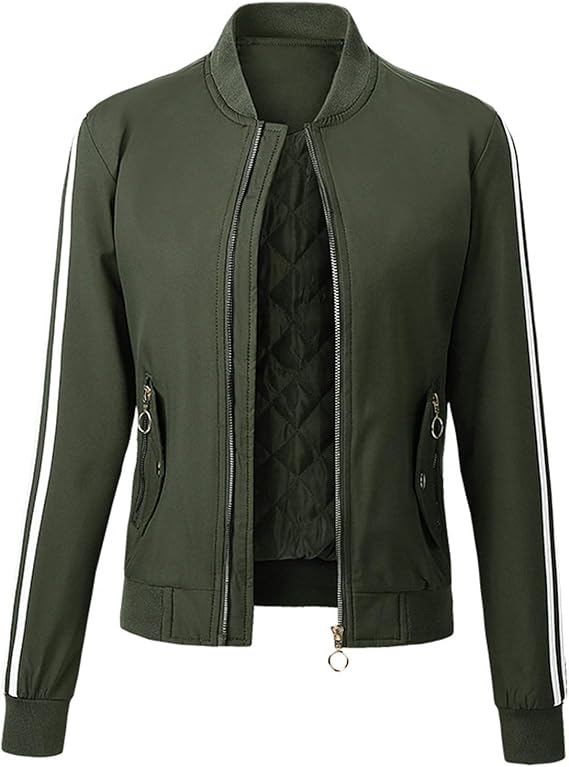 Amazon Chenyoulan レディース 中綿ジャケット フライトスーツ 長袖 厚手 ブルゾン 無地 ジャケット ダウンコート 春 秋 冬 おしゃれ 防寒 カジュアル 保温 軽量 トップス 暖かい ジャンパージャケット 前開き Bf風 ストライプ スポーツ 通勤 コート ジャケット 通販
