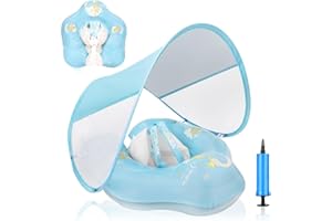 Loowarts Baby Pool Float with Canopy and Safety Seat,Infant Swim Float & Pool Float & Baby Water Float & Swimming Floats UPF50+ UV Protection for Kids from 3 to 36 Months.(S:3-12 Month/L:6-36 Month)