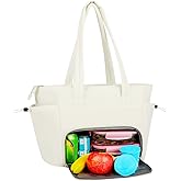 Veirdro Work Laptop Tote Bag for Women with Insulated Lunch Compartment, Lightweight Puffy Lunch Tote Bag with 15.6 Inch Laptop Compartment, Quilted Laptop Bags for Office Commuter Teacher Nurse Beige