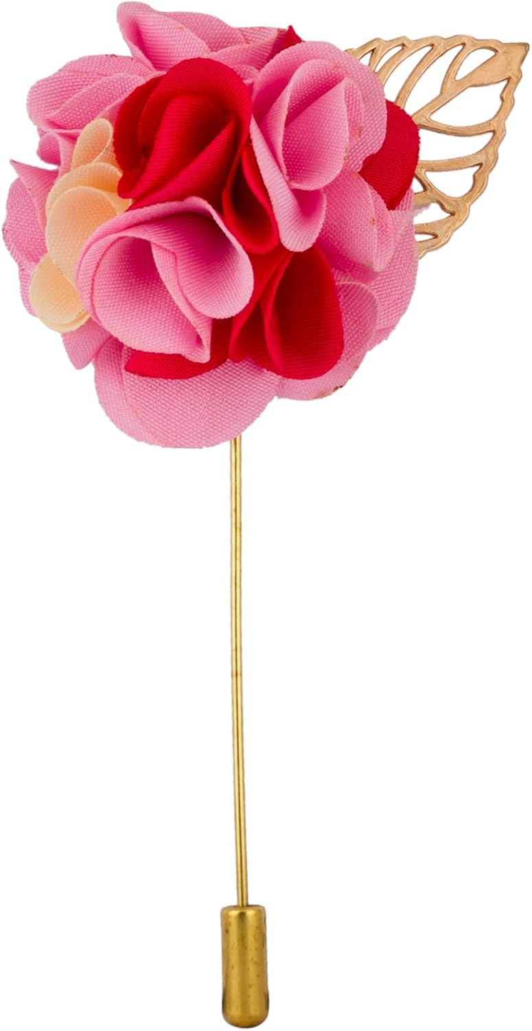 Brooch Lapel Pin for Men Pink Red White Bunch Flower Golden Leaf Lapel Pin Badge Coat Suit Wedding Gift Party Shirt Collar Accessories