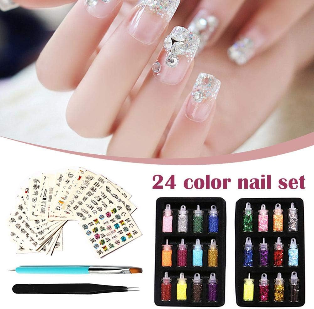 finessci Glitter Powder Sequins, Nail Sequins Colorful Glitter Powder, Manicure Nail Art Decals with Brush Tweezers, Decorations DIY Decals: Home & Kitchen