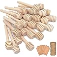 100Pcs 3 Inch Wood Honey Dipper Sticks with Natural Jute Twine & Kraft Paper Tags for Honey Jar Dispense Drizzle Honey Wedding Party Family by BNK