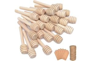 100Pcs 3 Inch Wood Honey Dipper Sticks with Natural Jute Twine & Kraft Paper Tags for Honey Jar Dispense Drizzle Honey Wedding Party Family by BNK