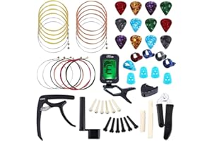 Auihiay 58 PCS Guitar Accessories Kit Including Guitar Strings, Picks, Capo, Thumb Finger Picks, String Winder, Bridge Pins, Pin Puller, Pick Holder, Finger Protect