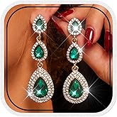 Catery Long Rhinestone Earrings Silver Teardrop Earrings Dangling for Women