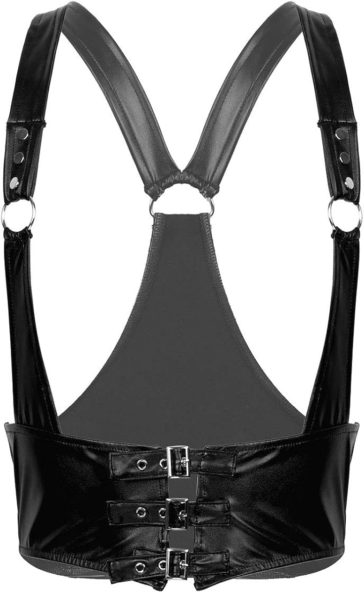 Aislor Men's Faux Leather Racer Back Front Buckles Shoulder Straps