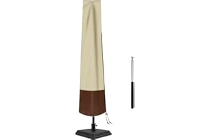 CATOTEL Patio Umbrella Cover Waterproof Umbrella Covers for Outdoor Umbrellas Heavy Duty 600D Oxfard Protective 7 to 9FT Parasol Market Umbrellas with Rod, Beige&Brown