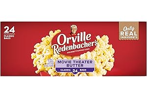 ORVILLE REDENBACHER'S Orville Redenbacher’s Microwave Popcorn, Movie Theater Butter Flavor, 3g Fiber Per Serving, Movie Night Supplies, 3.29 oz., 24-Count