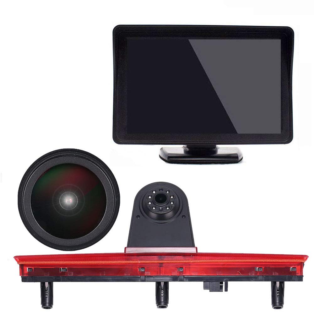 【With black back cover】Car brake light reversing camera replacement for VW T5 bus transporter multivan caravelle (new item: angle and distance adjustable) (18mm Camera+4.3'' TFT LCD Monitor)