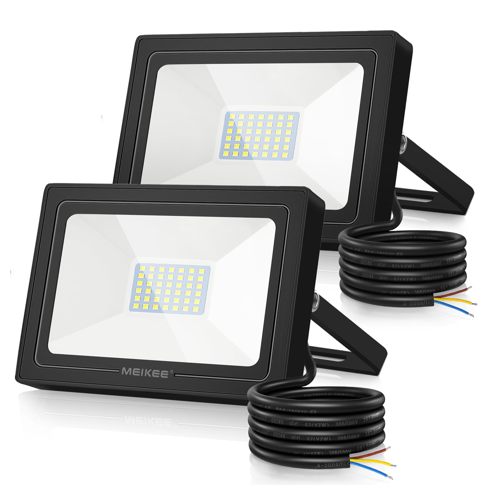 MEIKEE Led Floodlight Outdoor, 2 Pack 35W LED Security Light, IP66 Waterproof Super Bright 3000LM led Spot Lights 6500K Daylight White Light for Garden, Yard, Garages, Warehouse, Patio, Billboard