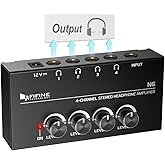 Fifine Headphone Amplifier 4 Channels Metal Stereo Audio Amplifier,Mini Earphone Splitter with Power Adapter-4x Quarter Inch 