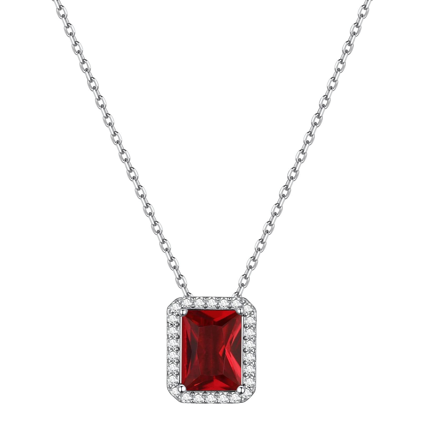 ChicSilver 925 Sterling Silver January Birthstone Pendant Necklace for Women Square Shaped Simulated Garnet Necklaces Jewelry