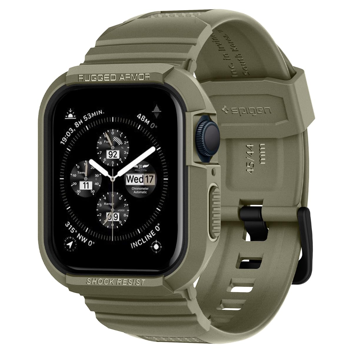 Spigen Rugged Armor Pro Compatible with Apple Watch Case with Band Series 9/8/7 (45mm) and Series 6/SE/5/4 (44mm) - Vintage Khaki