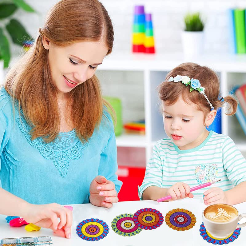 4 Pcs Diamond Paintings Coasters, DIY Coasters Small Diamond Painting Kits for Beginners, Adults & Kids Diamond Art Craft Supplies Home Decor(without iron holder)