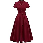 Wedtrend Women's Vintage Tea Dress, Short Sleeve Cocktail Party Dress Work Church Casual Dress