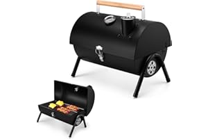 Joyfair Portable Charcoal Grill with Thermometer, Small Tabletop Barbecue Grill for Outdoor Camping Backyard Party BBQ Cooking, Extra Thick Steel & Heavy Duty, Innovative Design & Easy Assembly