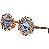 IYANCHENG Exaggerated Circular Threaded Hollowed-Out Sunglasses Adorned With Oversized Colored Rhinestones