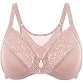 DELIMIRA Women's Front Closure Bras Posture Full Coverage Plus Size Lace Underwire Unlined Bra