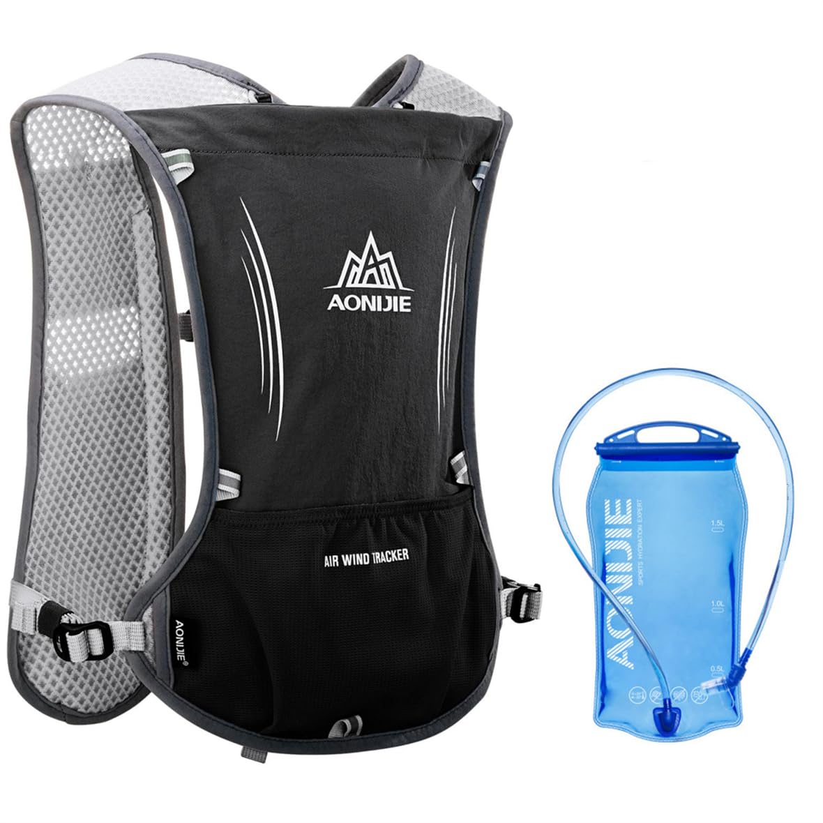 5L Unisex Aonijie Sports Backpack Perfect for Trail Running, Hiking and Climbing (Black With 1.5l Water Bladder, 5L)