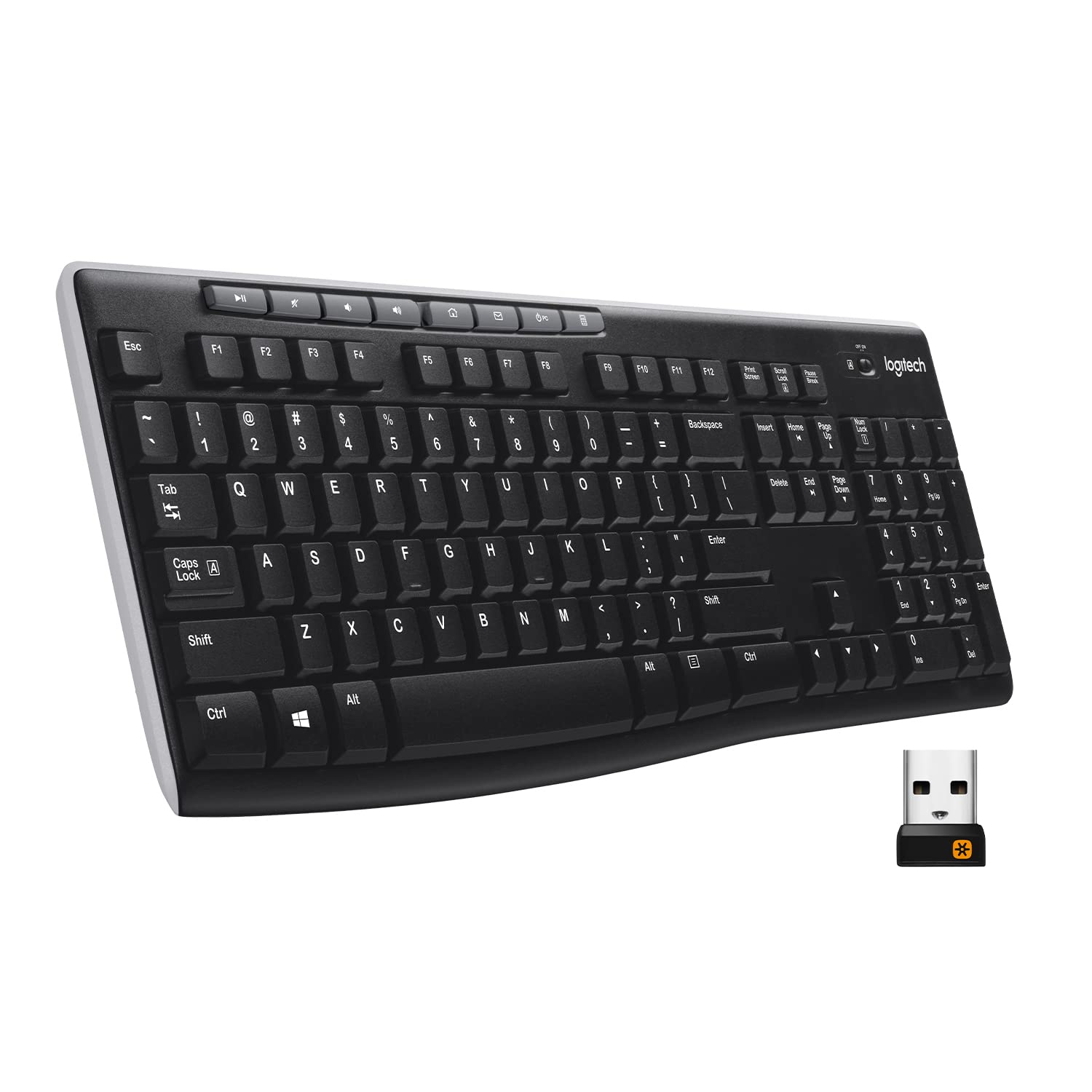 Photo 1 of Logitech K270 Wireless Keyboard for Windows, 2.4 GHz Wireless, Full-Size, Number Pad, 8 Multimedia Keys, 2-Year Battery Life, Compatible with PC, Laptop, Black