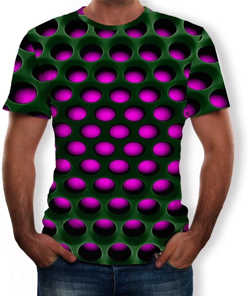 Men's T-Shirt Top Casual 3D Honeycomb Swirl Print O-Neck Short Sleeve Shirt Blouse Top