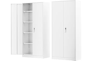 Greenvelly White Metal Storage Cabinet, 72" Locking Storage Cabinets with Doors and 4 Shelves, Tall Tool Storage Cabinet for Garage, Steel Lockable File Cabinet Metal Locker for Home Office, Classroom