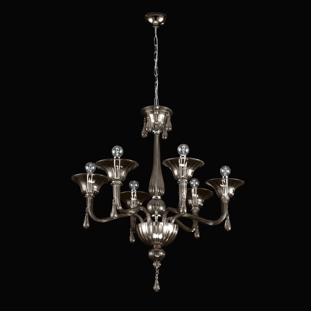 Ruzzini I Murano Glass Chandelier in Chrome Fumé Transparent Fumé Handmade in Italy Luster Classic Dimmable Lamp E14