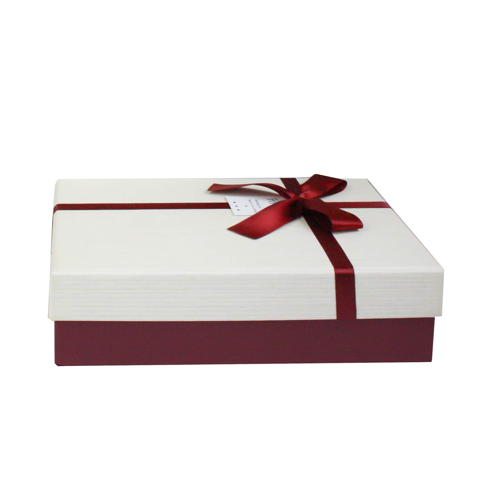 Emartbuy Burgundy/Cream Rigid Gift Box with Ribbon – 33.5 x 25 x 11.5 cm – Luxury Cardboard Presentation Box|Premium Packaging for Hampers, Bridesmaid Gifts, Birthdays, Weddings, Corporate Gifting