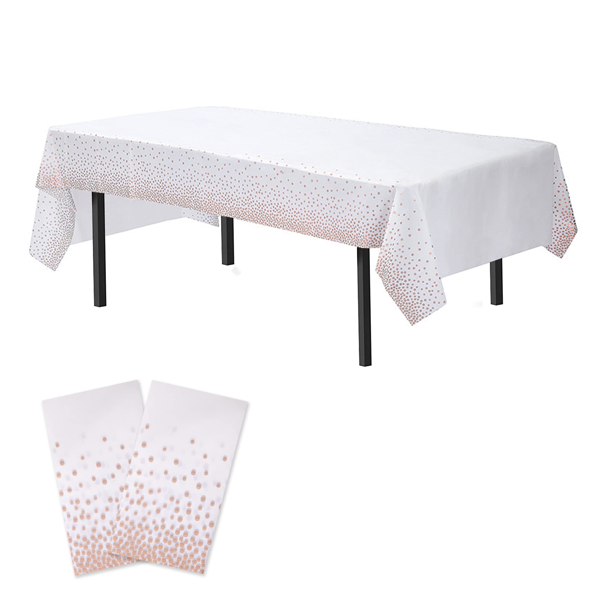 Time to Sparkle Plastic Tablecloths 2 Pack 54" x 108" Dining Table Cloth Premium Rectangle Table Cover for Parties Wedding Banquet Etc Indoor Or Outdoor (White-Rose Gold) — image 1