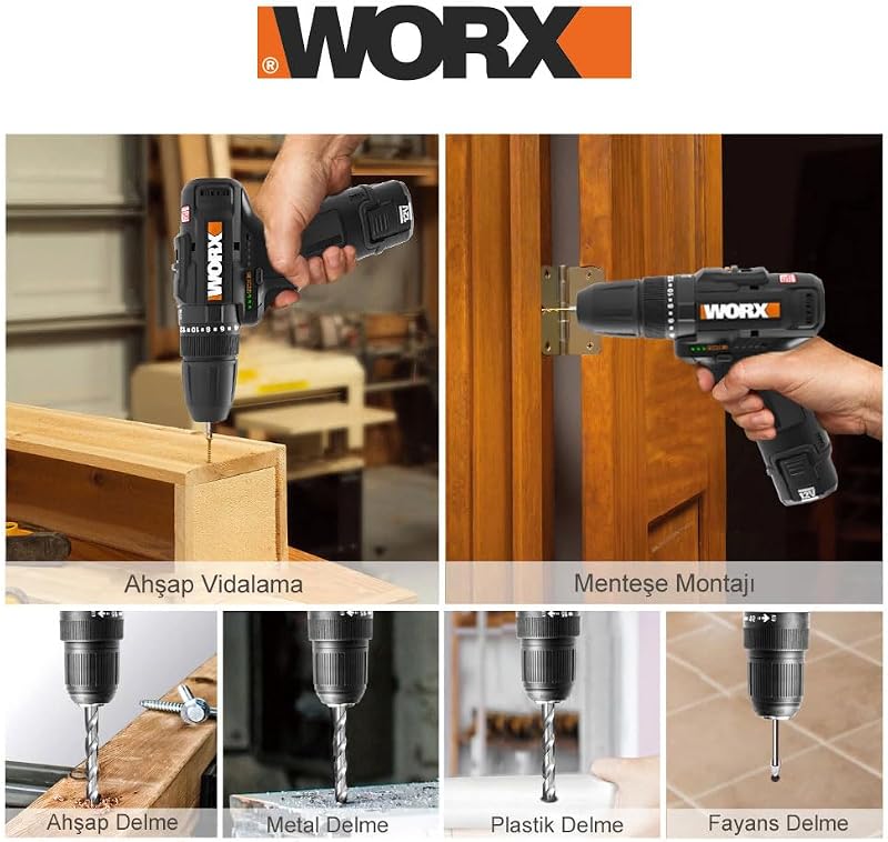 Furadeira de impacto alimentada por bateria | wx121 | worx | motor sem escova | 12 v máx. | 40nm | inclui 2 baterias de 2ah, carregador e pasta | potente e leve | gerenciável
