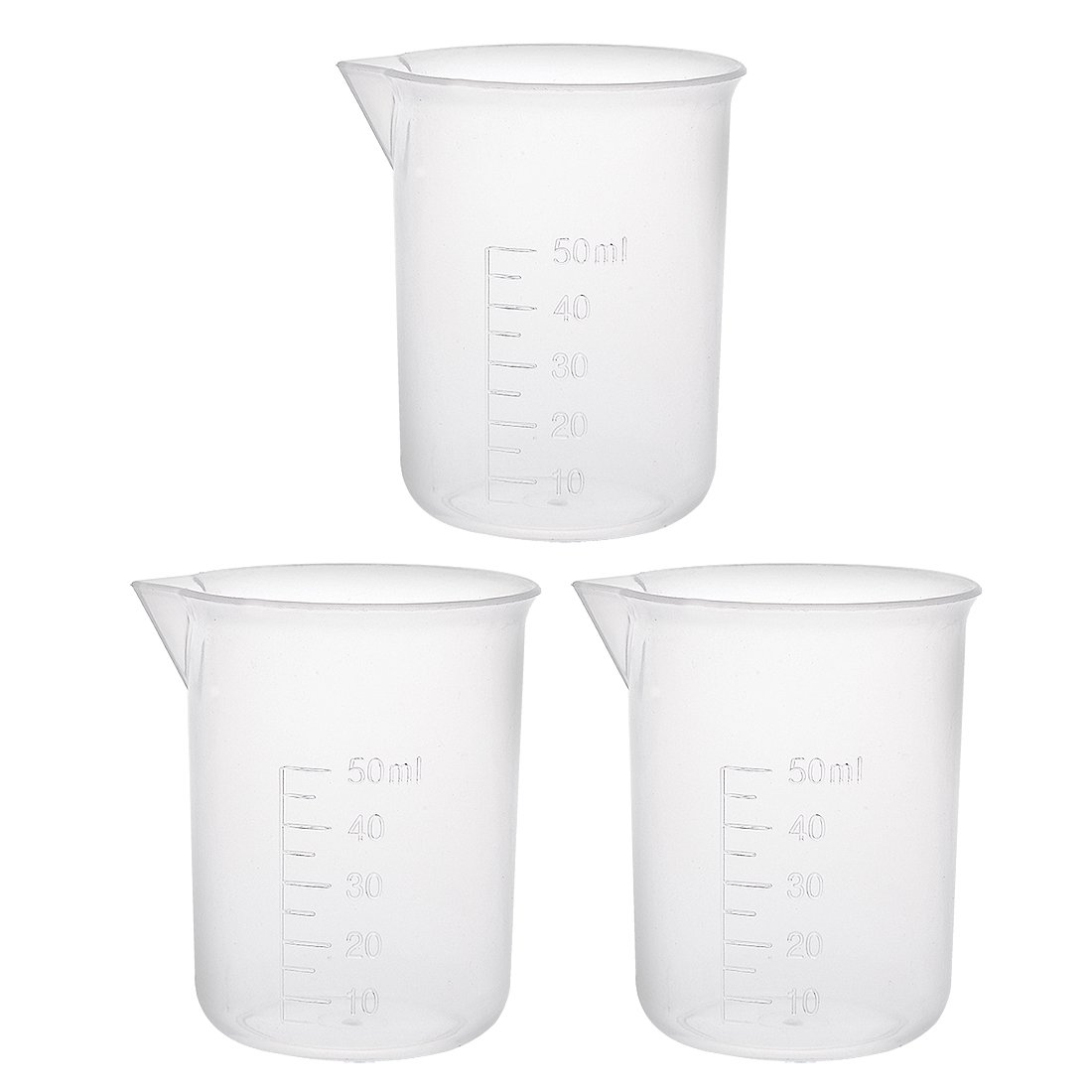 sourcingmap Measuring Cup 50ml PP Plastic Graduated Beaker Transparent for Lab Kitchen liquids 3pcs