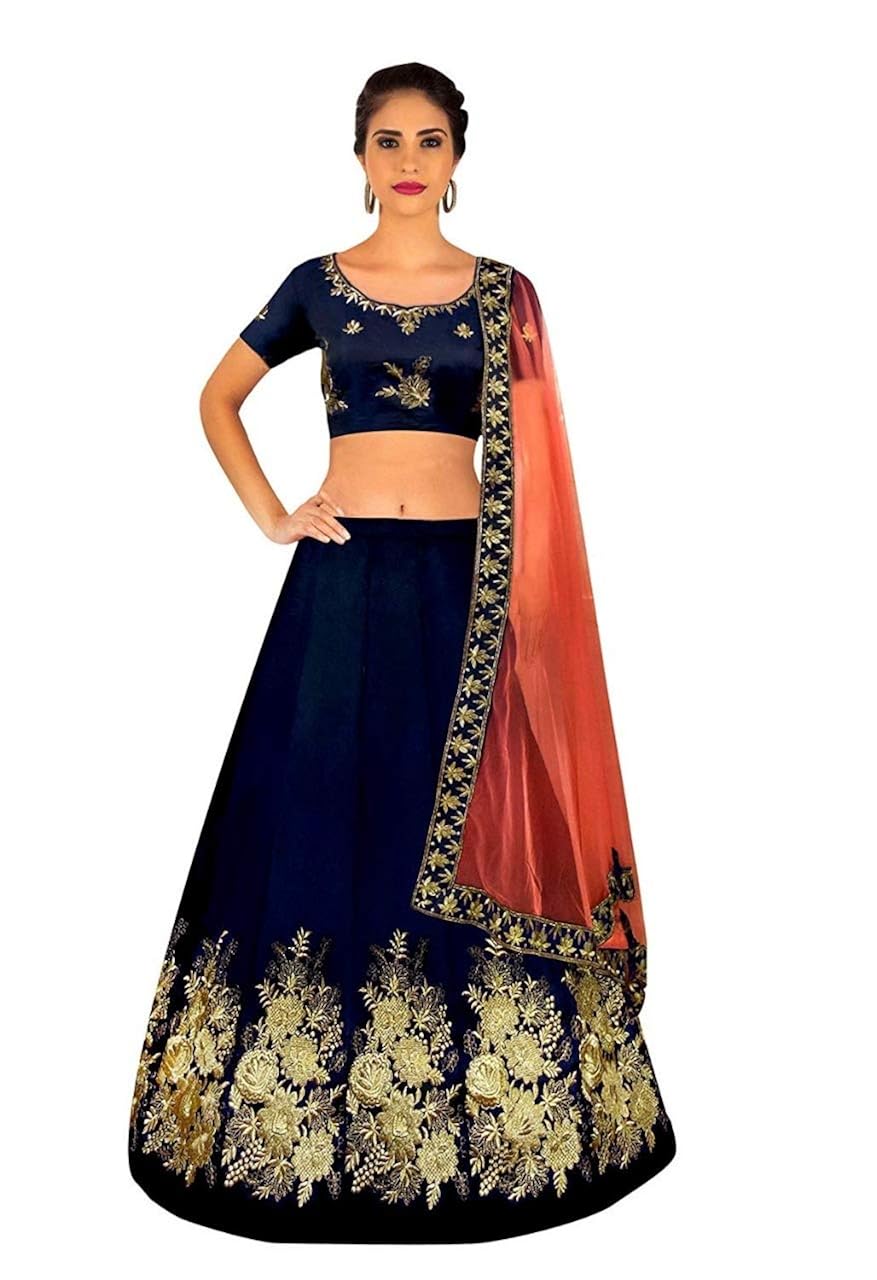 smily creation women's silk semi-stitched lehenga choli(free size-neavy_blue)