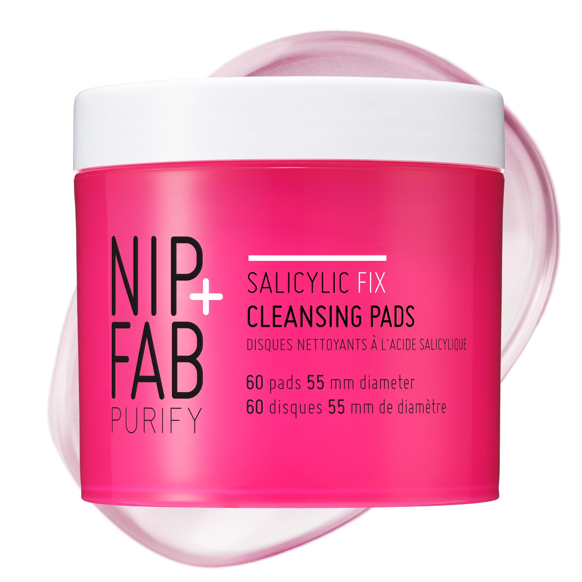 Nip + Fab Saliyclic Fix Cleansing Pads for Face with Hyaluronic Acid, Exfoliating Facial Pad BHA Exfoliant for Skin Hydration Acne Breakouts and Blemishes, 60 Pads, 80 ml