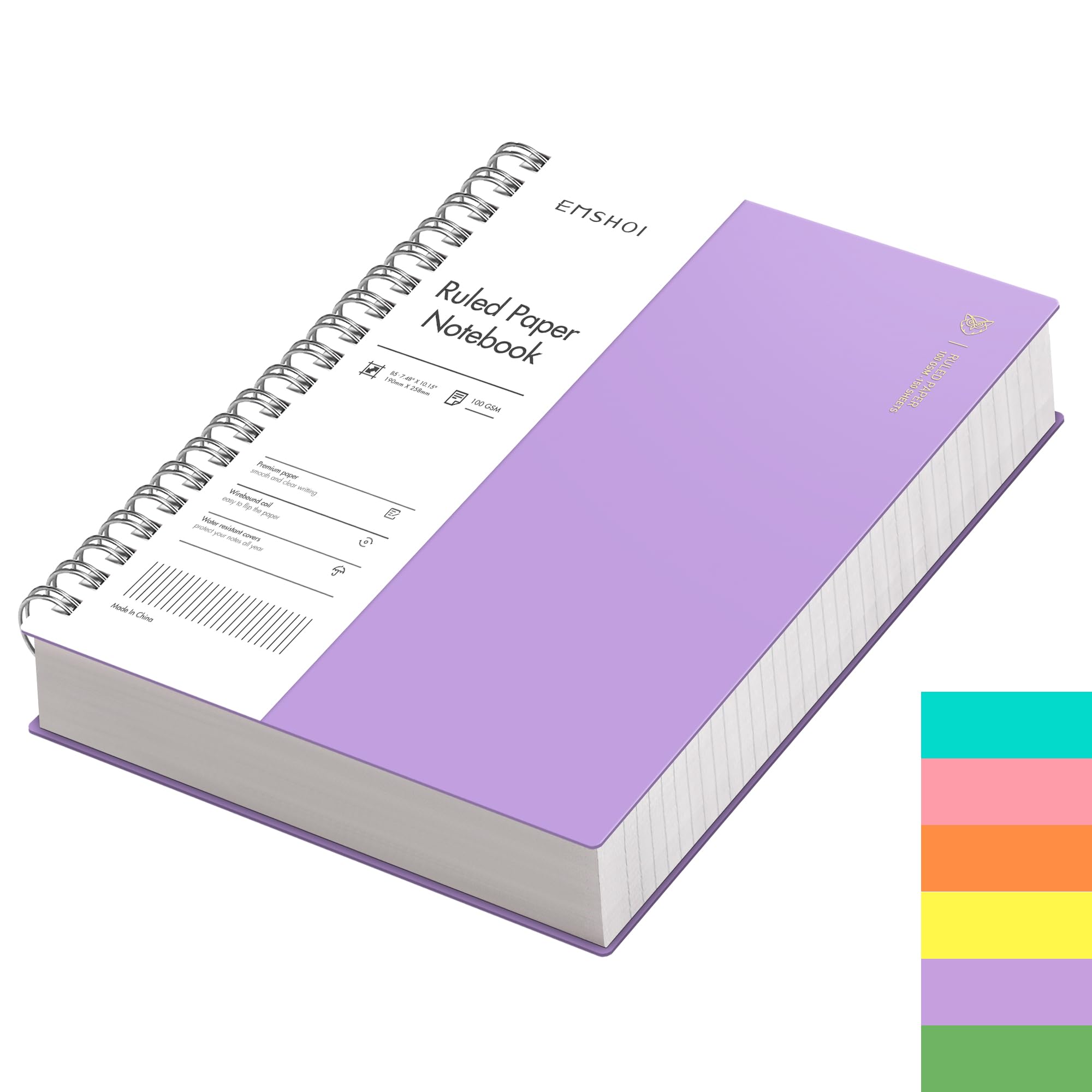 EMSHOI B5 Notebook Lined 300 Pages/150 Sheets, Spiral Notepad Multi-coloured, 100gsm Thick Paper, Waterproof Hardcover, Writing Journal for Women Men Work Office School,19 x 25 cm, Purple — image 1