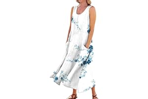 Generic Women Summer Dresses 2024 Casual Button V Neck Pocket Holiday Dress Floral Sundress Midi Dress Boho Beach Dress